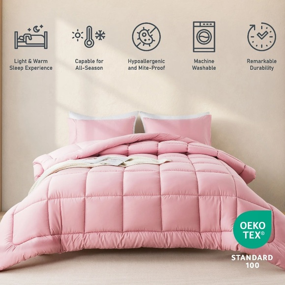 KINMEROOM Queen Size 3-Piece All-Season Down Alternative Comforter Set Pink New - Picture 3 of 8